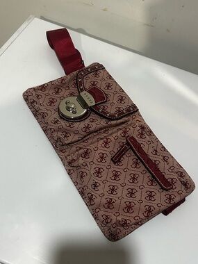 GUESS Burgundy Monogram Wallet with Silver-Tone Hardware